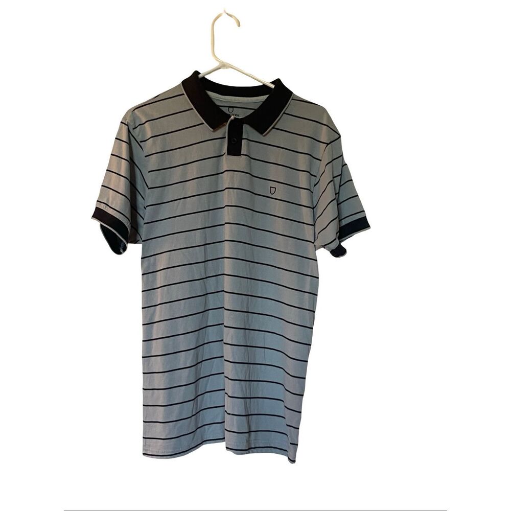 Brixton Mens Black Gray Striped Tailored Fit Short Sleeve Polo Shirt Size Large